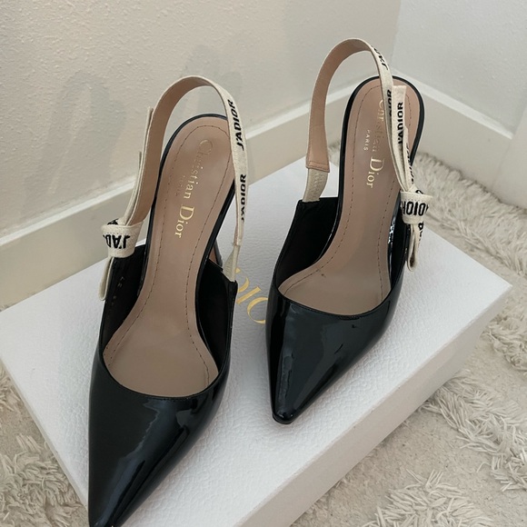 Dior Shoes - Dior Black Patent Leather Slingback Heels